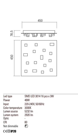 Plafoniera PIXEL, alb mat, LED 48W, 3000K, 5305 lm, Redo 01-2016