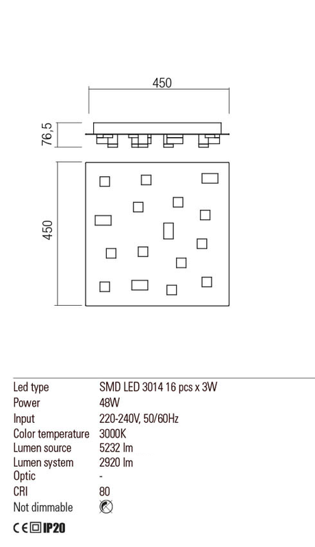 Plafoniera PIXEL, alb mat, LED 48W, 3000K, 5305 lm, Redo 01-2016