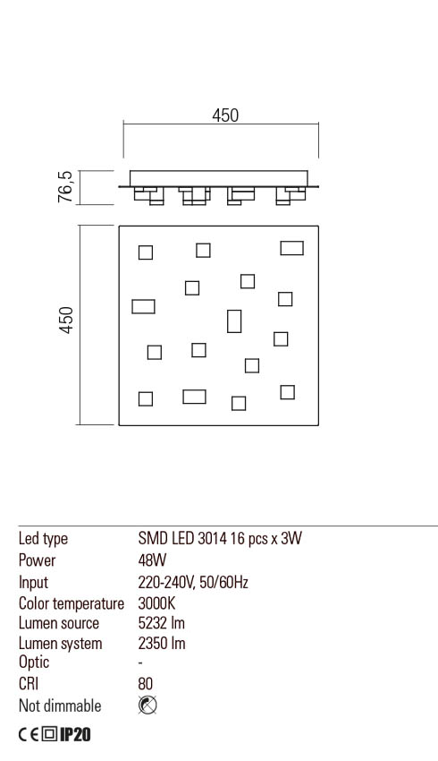 Plafoniera PIXEL, anodizat negru, LED 48W, 3000K, 5305 lm, Redo 01-2017