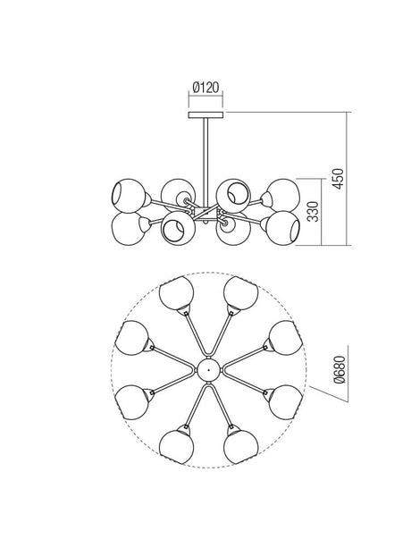 Plafoniera PLURI, bronz antic, 8XE27, Smarter 02-977