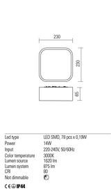 Plafoniera SCREEN IP, alb mat, LED 14W, 3000K, 1620 lm, Redo 01-2496