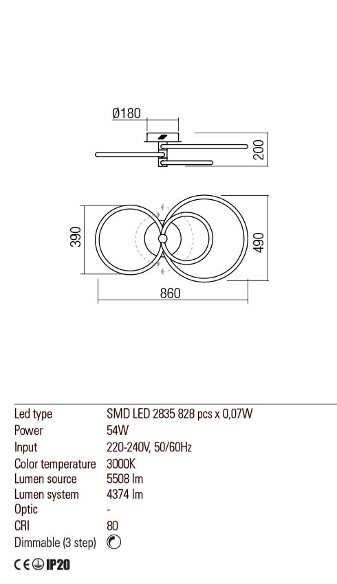 Plafoniera SPELL, alb mat, LED 58W, 3000K, 7500 lm, Redo 01-2225