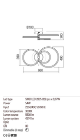 Plafoniera SPELL, alb mat, LED 58W, 3000K, 7500 lm, Redo 01-2225