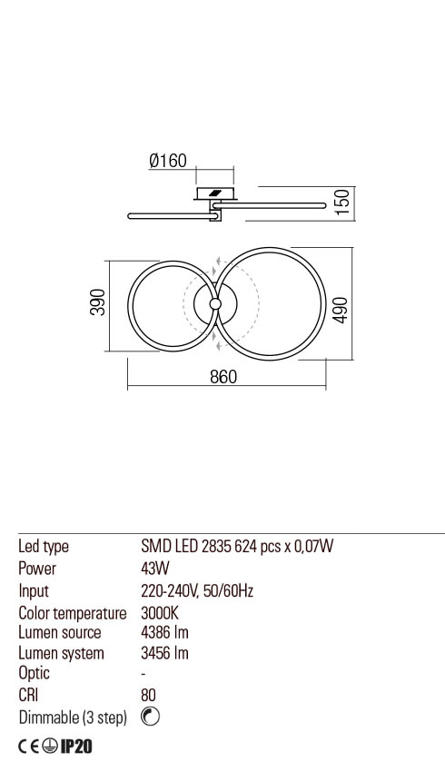 Plafoniera SPELL, crom, LED 46W, 3000K, 5800 lm, Redo 01-2224