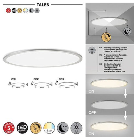 Plafoniera Taleb, argintiu, 3200lm, LED 40W, 3000-6000K, Rabalux 2191