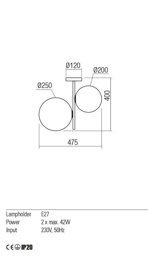 Plafoniera TALIS, bronz, E27, 2 x  42W, Redo 01-2644