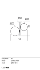 Plafoniera TALIS, bronz, E27, 2 x  42W, Redo 01-2644