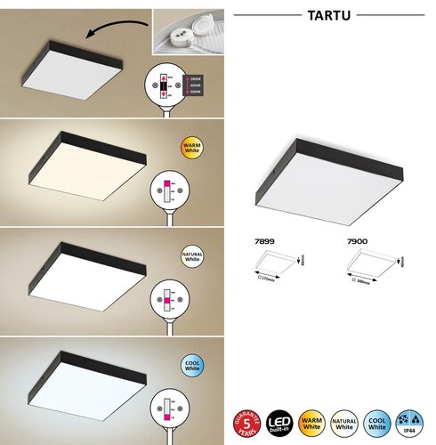 Plafoniera Tartu, negru mat, 1800lm, LED 18W, 2800-6000K, Rabalux 7899