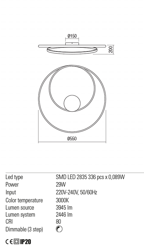 Plafoniera TORSION, LED 29W, 3000K, 3945 lm, Redo 01-1791