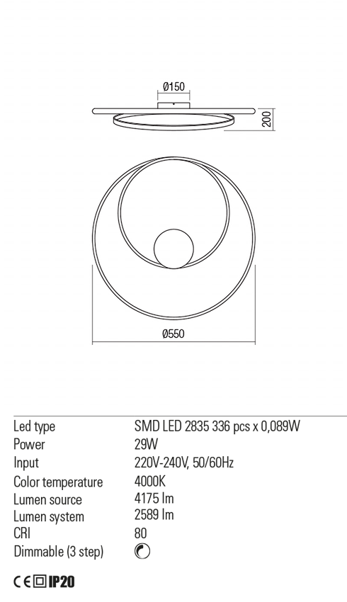 Plafoniera TORSION, LED 29W, 4000K, 4175 lm, Redo 01-1886