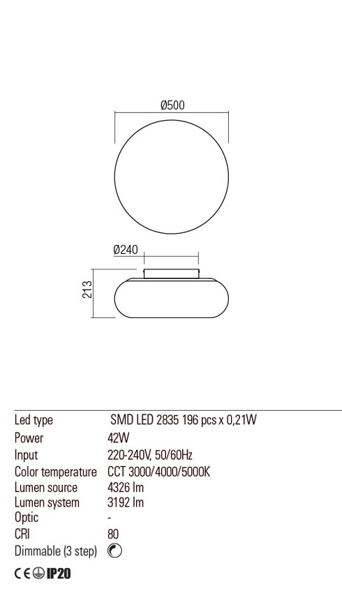 Plafoniera UBIS, alb mat, LED 42W, CCT 3000/4000/5000K, Redo 01-2231