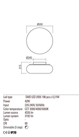 Plafoniera UBIS, alb mat, LED 42W, CCT 3000/4000/5000K, Redo 01-2231