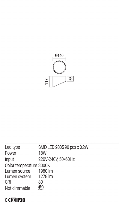 Plafoniera UTO, alb mat, LED  18W, 3000K, Redo 01-1629