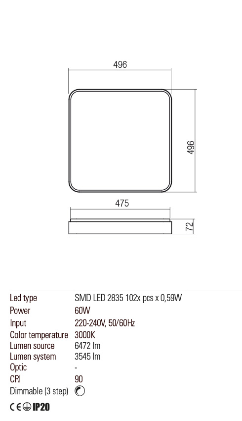 Plafoniera YOMO, alb mat, LED 60W, 3000K, 6472 lm, Redo 01-2579