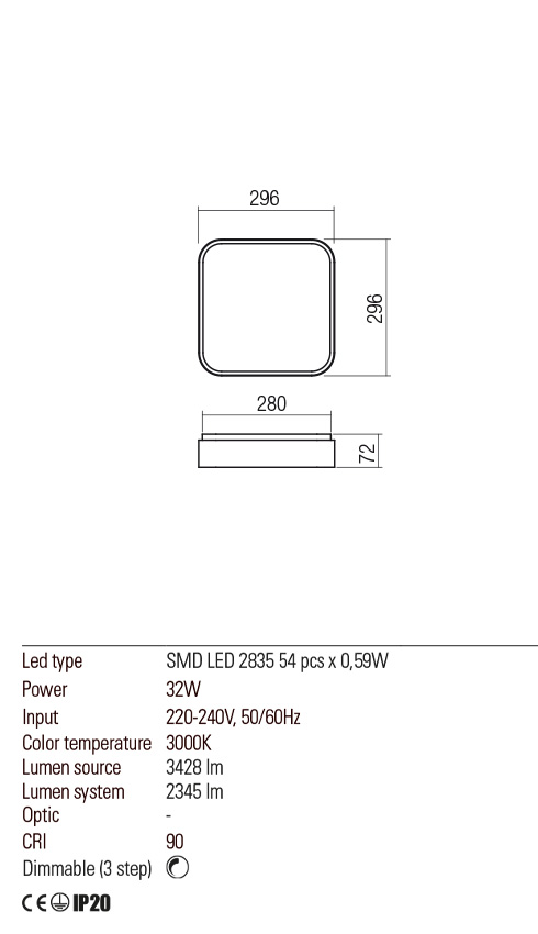 Plafoniera YOMO, auriu, LED 32W, 3000K, 3428 lm, Redo 01-2574