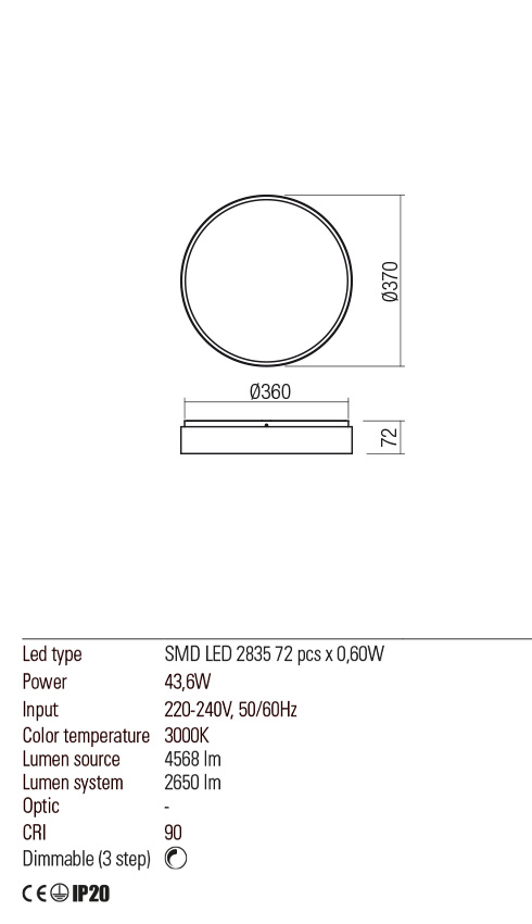 Plafoniera YOMO, auriu, LED 43, 6W, 3000K, 4568 lm, Redo 01-2568