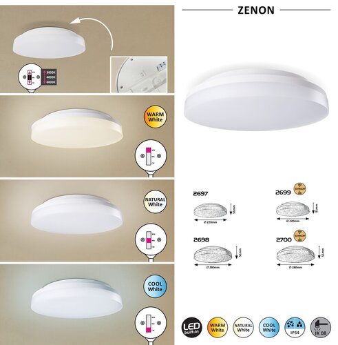 Plafoniera Zenon, alb, 1800lm, LED 18W, 3000-4000-6000K, Rabalux 2699