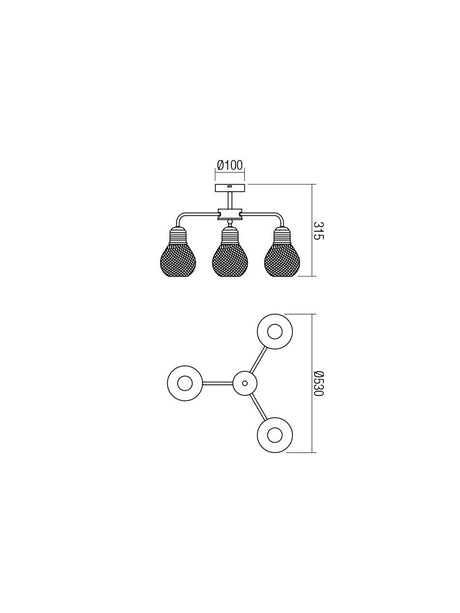 Plafoniera EDISON, negru cu detalii finisate cupru antichizat, 3xE27, Smarter 01-1576