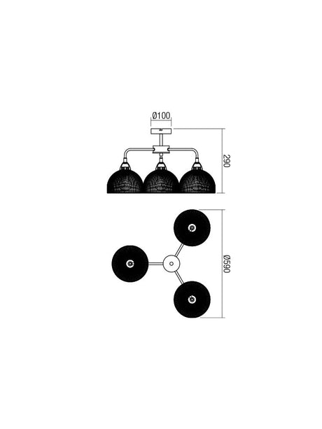 Plafoniera TAMIS, negru mat cu detalii aurii, 3xE27, Smarter 01-1570