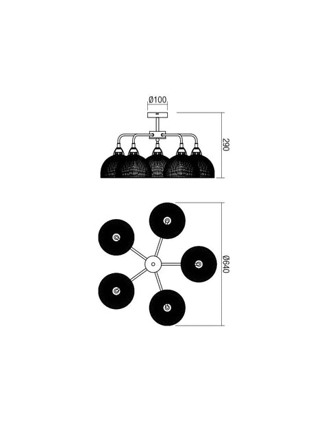 Plafoniera TAMIS, negru mat cu detalii aurii, 5XE27, Smarter 01-15710