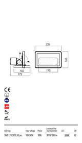 Proiector FLUX gri inchis, LED 30W, 3450 lm, 3000K, IP65, Redo 90243