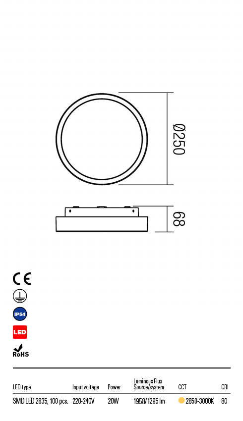Plafoniera exterior LED Stage, alb, 20W, 1295lm, 2850K-3000K, IP54, Redo, 9884