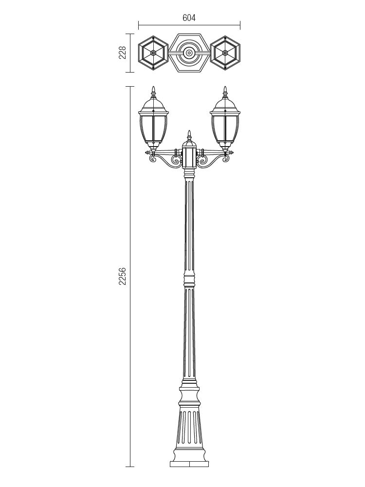 Stalp exterior SEVILLA, negru antic cu patina aurie, 2XE27, Smarter 9609