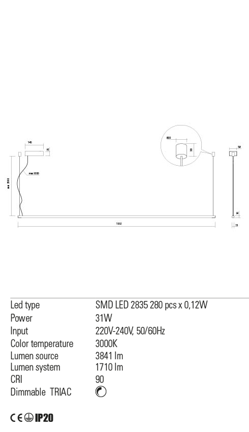 Suspensie ACROBAT, negru mat, LED 31W, 3000K, 3841 lm, Redo 01-2285