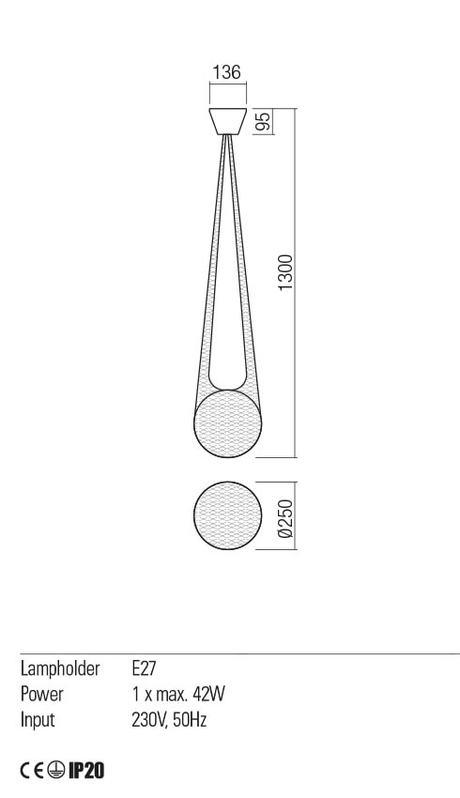 Suspensie ALLURIA, textila neagra/ opal, E27, 1 x 42W, Redo 01-1972