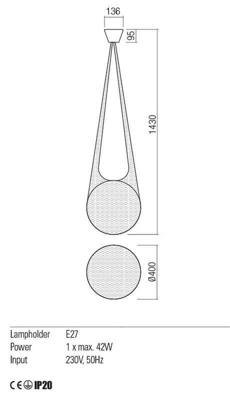 Suspensie ALLURIA, textila neagra/ opal, E27, 1 x 42W, Redo 01-1974