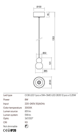 Suspensie AOBA, alb mat, LED 8W, 3000K, 851 lm, Redo 01-2692