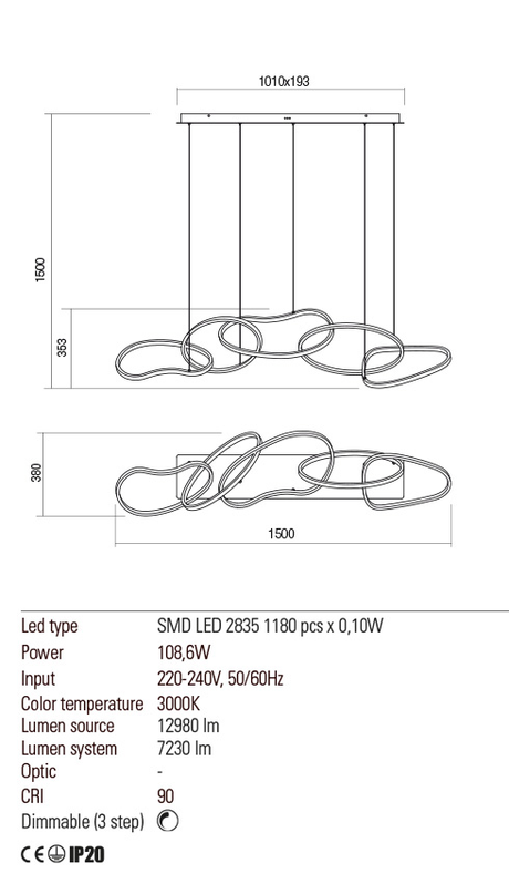 Suspensie BIAS, alb mat, LED 108, 6W, 3000K, 12980 lm, Redo 01-2597