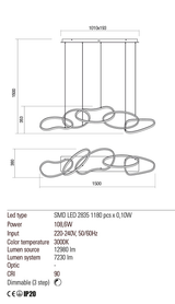 Suspensie BIAS, negru mat, LED 108, 6W, 3000K, 12980 lm, Redo 01-2599