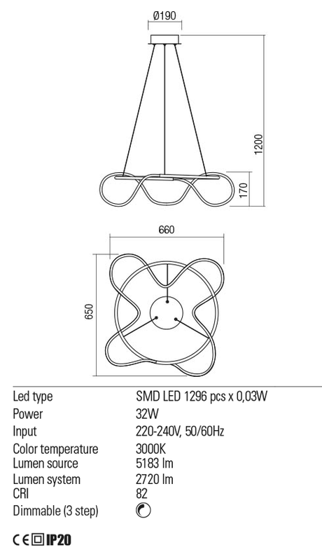 Suspensie CORRAL, auriu mat, LED 32W, 3000K, 5183 lm, Redo 01-2110