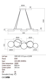 Suspensie CRONOS, alb mat, LED 65W, 3000K, 9626 lm, Redo 01-2542