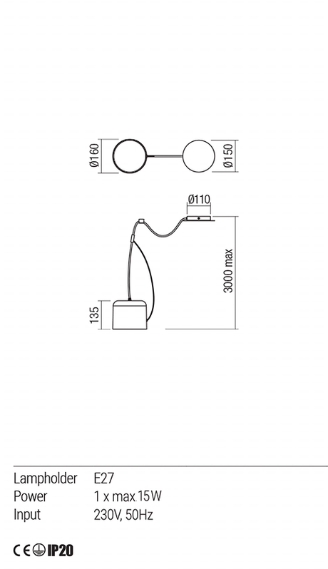 Suspensie DODO, E27, 1 x   15W, Redo 01-1823