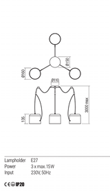 Suspensie DODO, E27, 3 x   15W, Redo 01-1826