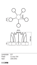 Suspensie DODO, E27, 5 x   15W, Redo 01-1827