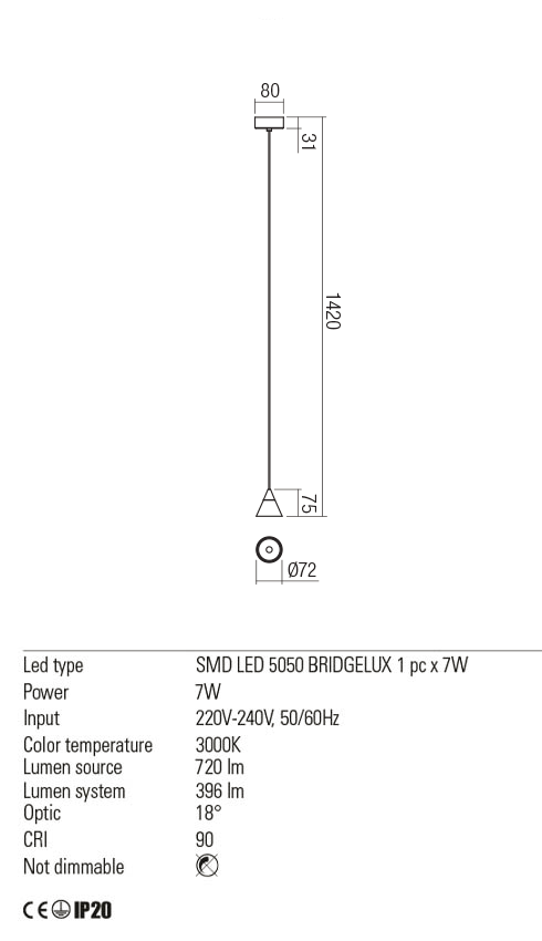 Suspensie EIKO, alama periata, LED 6W, 3000K, 630 lm, Redo 01-2349