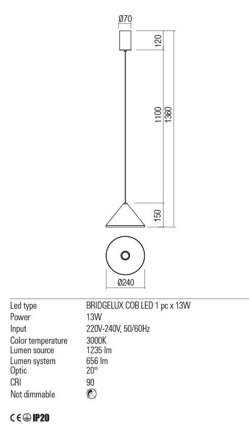 Suspensie EIKO, maro mat, LED 13W, 3000K, Redo 01-1985