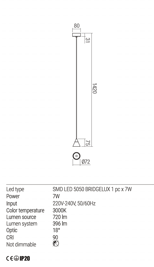 Suspensie EIKO, negru mat, LED 6W, 3000K, 630 lm, Redo 01-1752