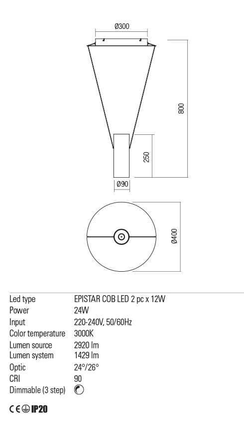 Suspensie ESSENCE, alb mat, LED 24W, 3000K, 2920 lm, Redo 01-1970