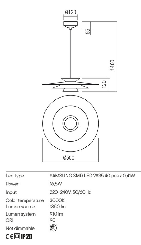 Suspensie FARGO, bej/alb mat, LED 16, 5W, 4000K, 1850 lm, Redo 01-3003