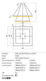 Suspensie FEBE, alb mat, LED 100W, 3000K, 13600 lm, Redo 01-2917