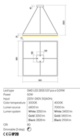 Suspensie FEBE, alb mat, LED 50W, 3000K, 6800 lm, Redo 01-2905