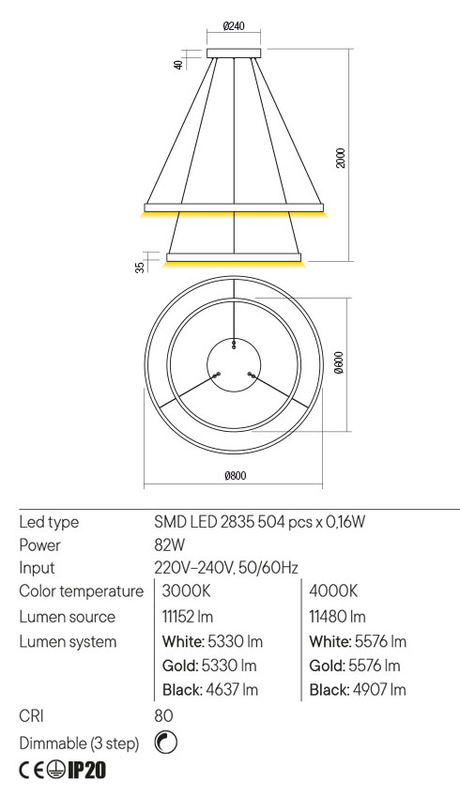 Suspensie FEBE, alb mat, LED 82W, 3000K, 11152 lm, Redo 01-2893