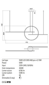 Suspensie GIOTTO, negru, LED 56W, 4000K, 6780 lm, Redo 01-1850