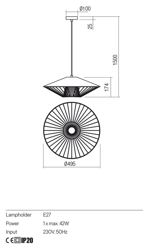 Suspensie GRILL, alb mat, E27 1 x 42W, Redo 01-3008