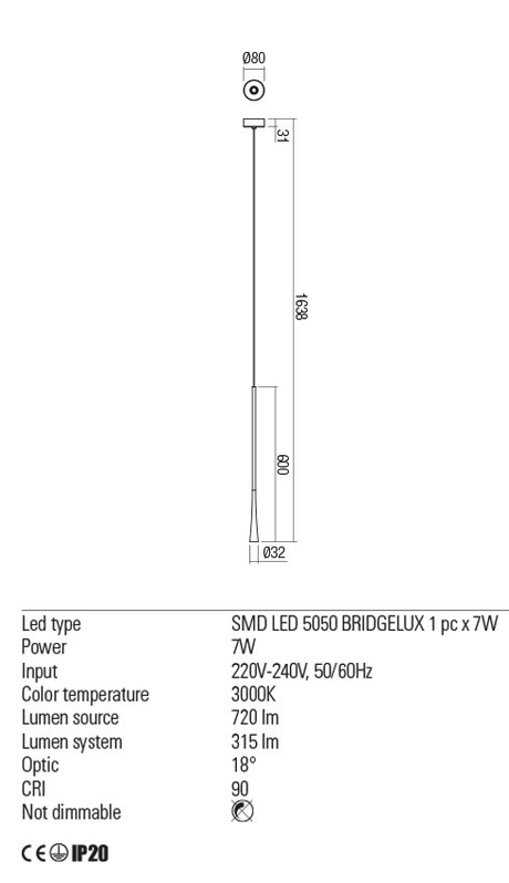 Suspensie ITO, alama periata, LED 6W, 3000K, 630 lm, Redo 01-2353