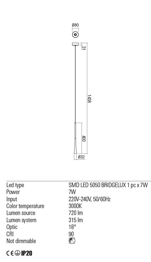 Suspensie ITO, auriu roz, LED 6W, 3000K, 630 lm, Redo 01-2352